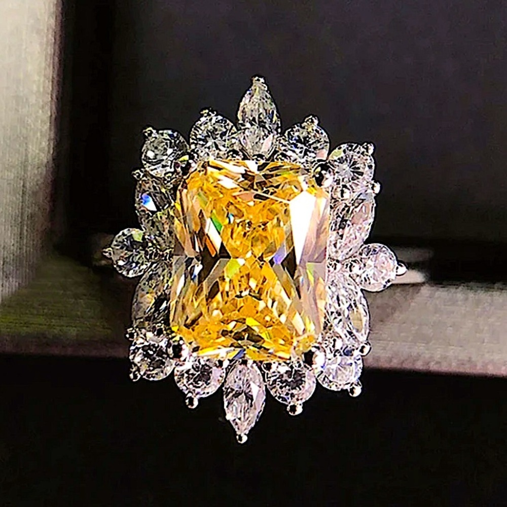 Sterling Silver Citrine Charm Cubic Zircon Ring